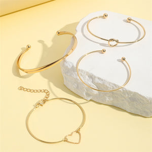 Vintage Gold Crystal Heart Letter Love Bangle Bracelet for Women