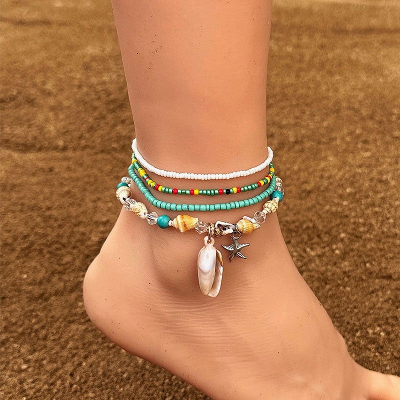 Foot Ornaments Bohemian Color Bead Starfish Shell Pendant Anklet