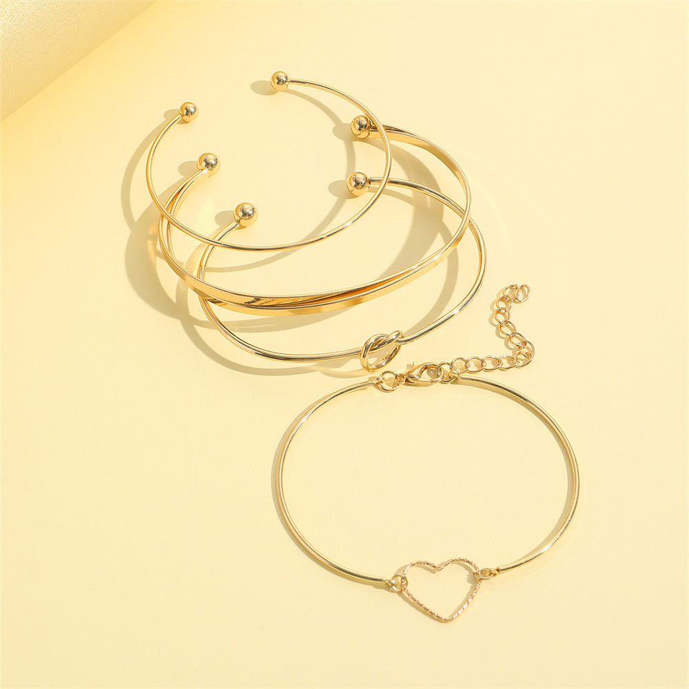 Vintage Gold Crystal Heart Letter Love Bangle Bracelet for Women