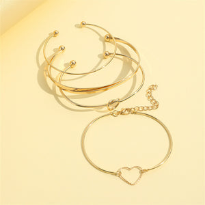 Vintage Gold Crystal Heart Letter Love Bangle Bracelet for Women